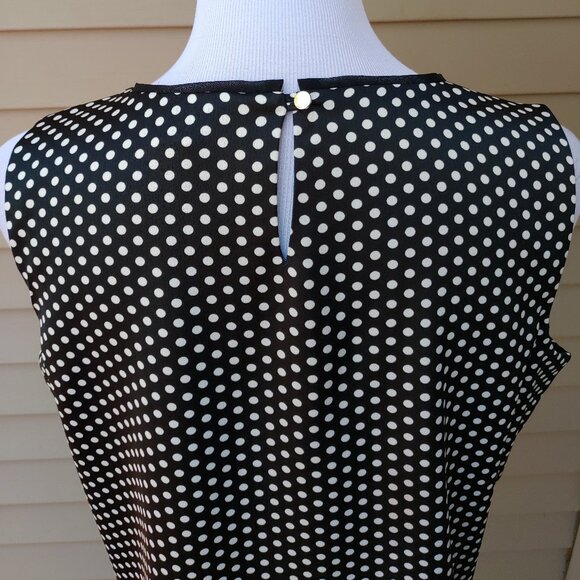 Calvin Klein Black Polka-Dot Shell Blouse Sleeveless Chiffon Trim Satin - Picture 9 of 14